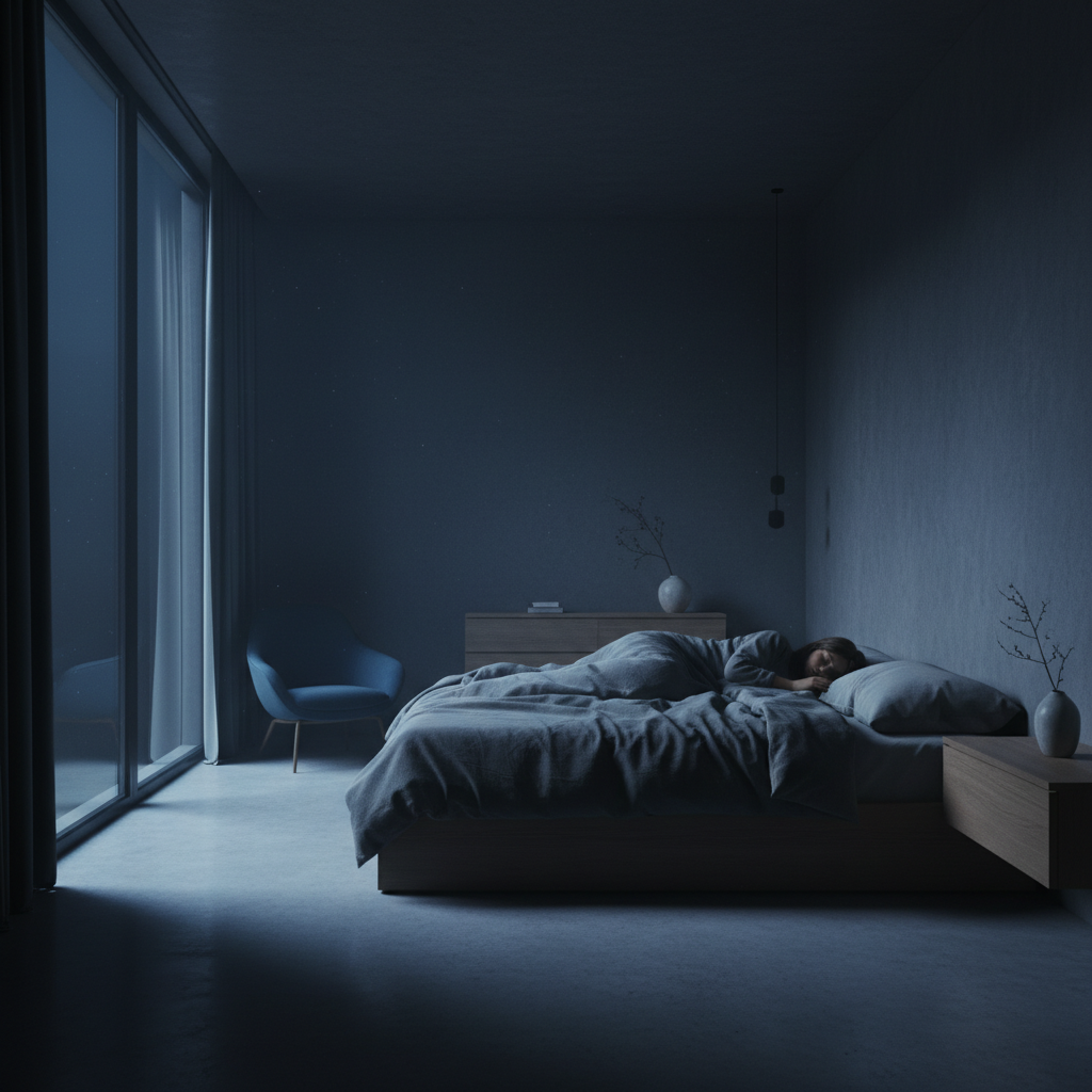 Persona durmiendo en habitación oscura